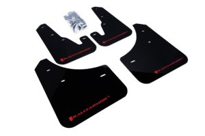 Mazda Mazdaspeed3 Mud Flap Kit - Front + Rear - Rally Armor - UR Premium Urethane with Red Logo - Black - `04-`09